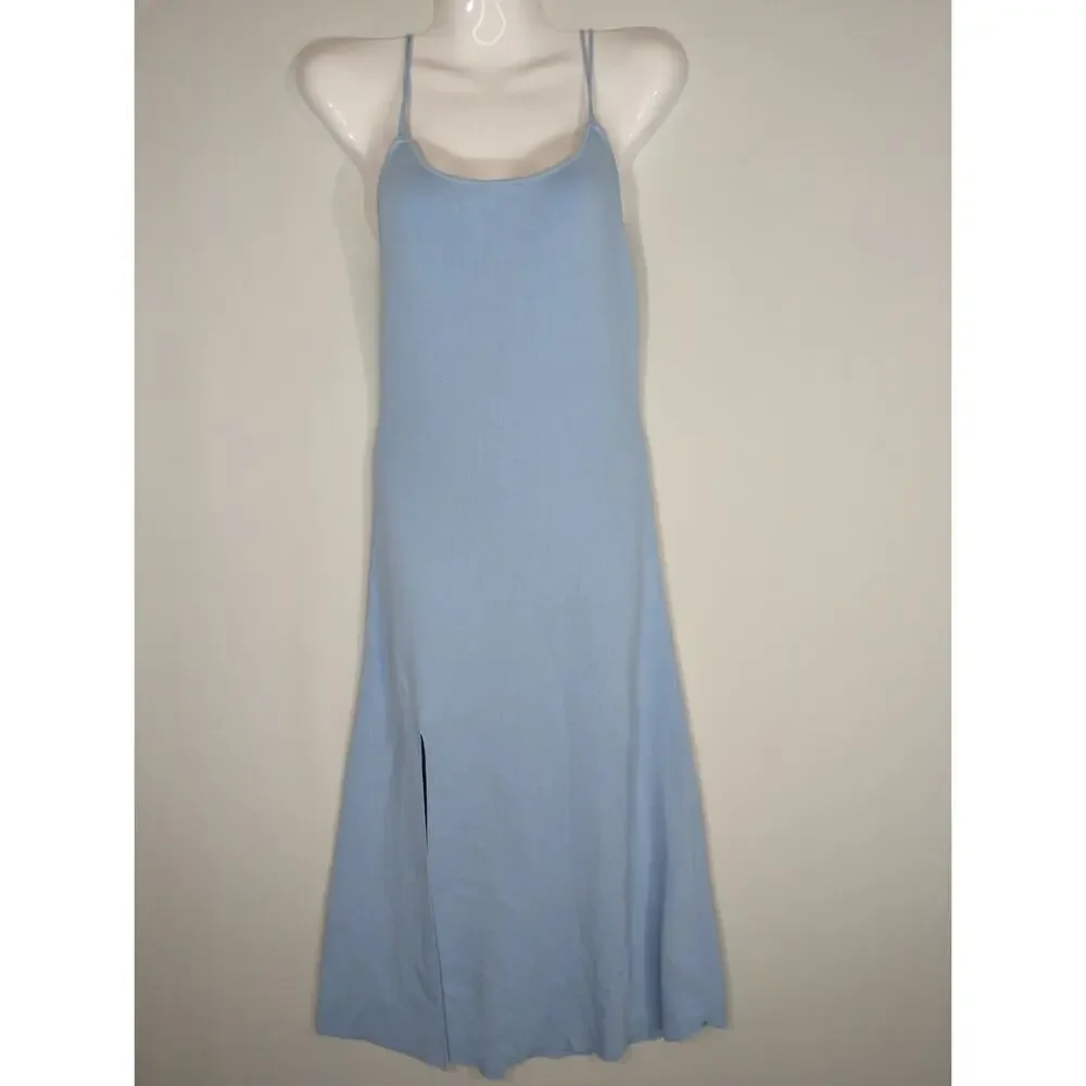 Urban Revivo Light Blue Cami Scoop Neck Slit Hem Dress MEDIUM NWT Coastal Casual